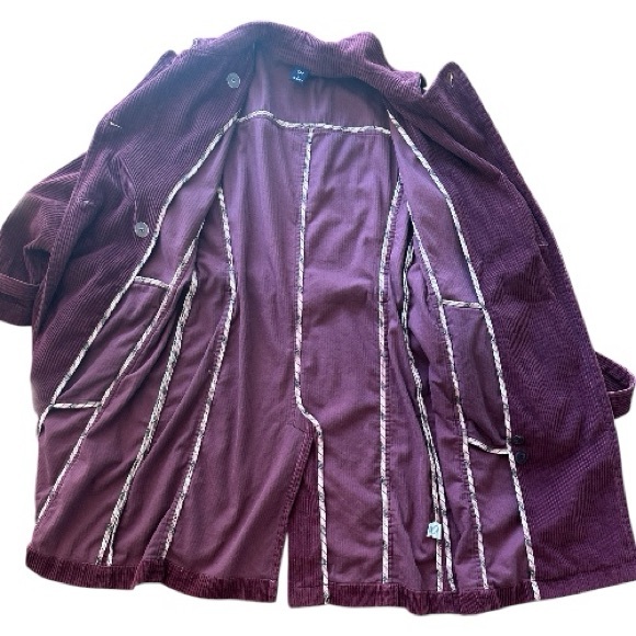 Vintage Wide Whale Corduroy Belted Trench Coat in Soft Raspberry • EUC• Size M - Picture 11 of 16